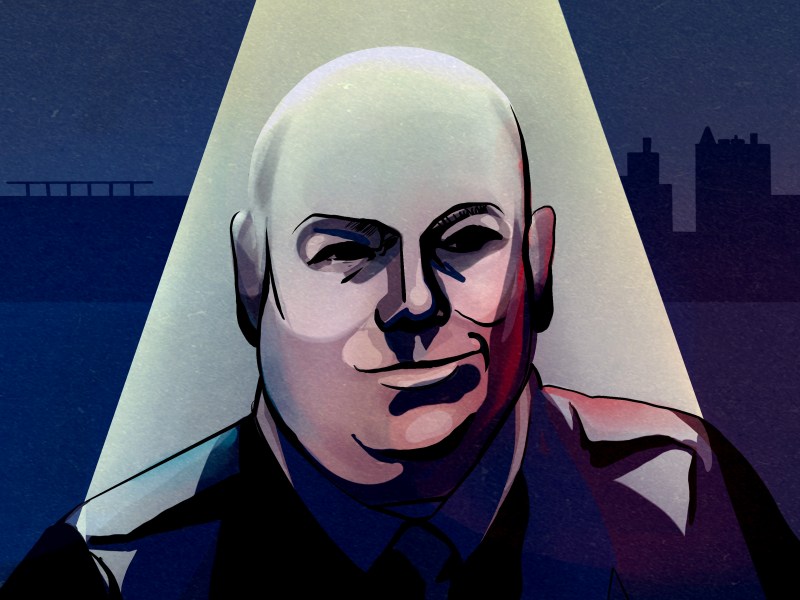 Illustration of Aurora Police Officer David Brian with a spotlight shining down on him